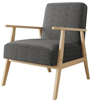 Mirjan24 Sessel Wikez Cord, Polstersessel mit Holzarmlehne, Lehnstuhl, Holz Stuhl, Retro Sessel, Sitzmöbel Wohnzimmer (Poso 22)