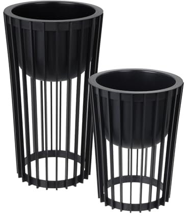 Blumenständer Set Ø 30 cm x H 40 cm und 54 cm | Pflanzenständer aus robustem Kunststoff, beidseitig verwendbar | Blumenhocker für drinnen und draußen | Pflanzentisch modern und praktisch | Schwarz