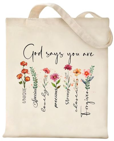 Bibelverse Stoffbeutel Christliche Bedruckt Stofftasche Tragetasche Damen Einkaufstasche Geschenke Wiederverwendbar Aesthetic Tragetaschen Baumwolltasche Christliche Geschenke für Frauen 40x35cm