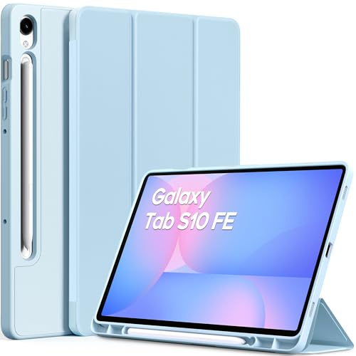 EasyAcc Hülle für Galaxy Tab S10 Lite/ S10 FE/ S9 FE 10.9/ S9 11 Dünne | Schutzhülle mit S Pen Halter - Ultra Dünn Weiche TPU mit Standfunktion Slim PU Leder, Angorablau