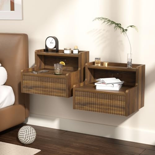 Skokliz nachttisch hängend 2er Set, Kleiner moderner schwebender Nachttisch mit Schublade, Nachtschrank Wandmontage Regal für Schlafzimmer, Wohnzimmer