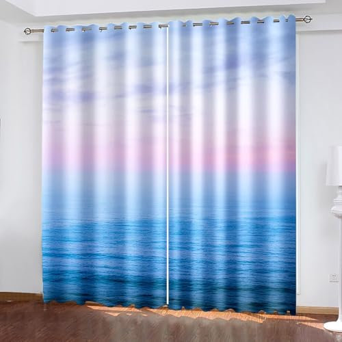 AMDXD Blau Rosa Verdunkelungsgardinen mit Ösen, Ozean Blickdichte Vorhänge, Schlafzimmer Gardinen B137 x H183 cm/Pcs (2er Pack)