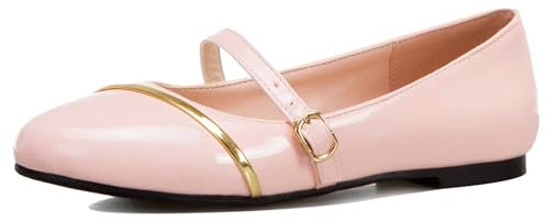 LarDorLin Lack Flach Damen Runde Zehen Comfy Arbeit Loafer Buro Dolly Schuhe Damen Ballet Mary Jane Knöchelriemchen Flach Schuhe Pink Gr 34 EU