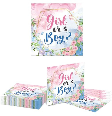 Kotkiddy 20 Stück Geschlecht Offenbarung Papier Servietten Junge oder Mädchen Einweg Servietten Blau Rosa Blumen Dekor Servietten für Baby Dusche Partyartikel