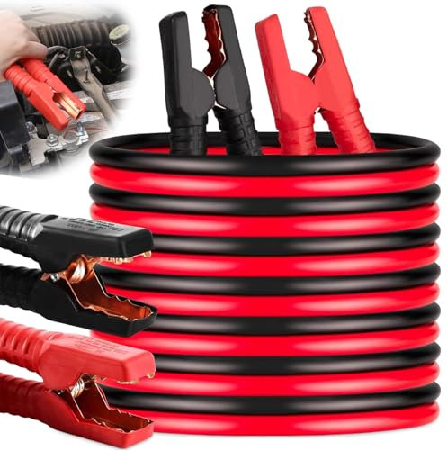 Cable Demarrage Voiture avec Sac Transport & Pince Crocodile, Câbles Batterie 2000A 12V/ 24V 4m avec Protection Contre Les Surtensions, Cable Robustes Portable pour Auto Camion Voitures (Rouge + Noir)