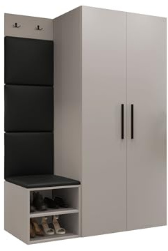Mirjan24 Garderoben-Set Mapreni IV, Schuhschrank + Kleiderhakenbrett + Kleiderschrank Gepolstertes Paneel/Wandpaneel Kleiderhaken Flurgarderobe Wandgarderobe (Cashmere, Soft 011)