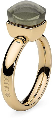 Qudo Firenze gold farbener Ring mit Smoky Quartz Stein (grau) Edelstahl (60 (20))
