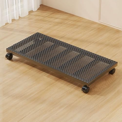 Support rectangulaire en métal pour plantes avec roulettes pivotantes - Chariot de fleurs mobile avec roulettes verrouillables - Noir 60 x 30 cm - Décoration de jardin