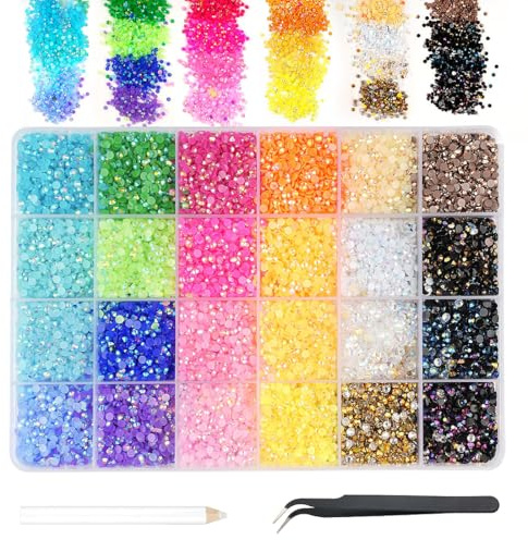 AOWVUTS 24000 Pierres Strass Ongle Nail Art, 3mm Strass Cristal Bijoux Ongle Nail Art, Diamants en Cristal à Dos Plat Strass Ongles avec Pincette et Stylo Pointeur Strass pour d’Ongles Visage