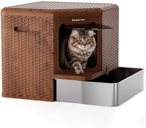 Gradner Pet Maison de Toilette pour Grand Chat XXL Anti Odeur INOX, Brun | Bac à Litière, Caisse Litière Fermée, Compartiment Inférieur Amovible, Nettoyage Facile, Intimité Sécurisée