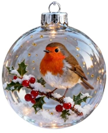 3D Rotkehlchen Vogel Weihnachtskugel Ornamente – Feiertagsbaumdekoration, Kolibri Rotkehlchen Transparente Kugeln | für Zuhause, Wohnzimmer, Fenster, Wanddekoration, Gedenkgeschenk 2026