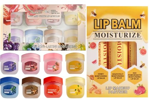 11PCS Christmas Lip Balm Set, Mini Lip Balm Multipack with 11 Fruity Flavours Moisturizing, Day And Night Lip Repair Balms For Chapped Cracked Dry Lips, Fruit Infused Hydrating Care Lipbalm for Daily