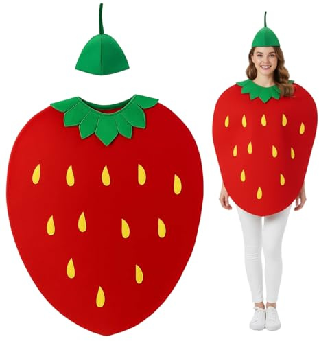 DvBCNMe Obst Kostüm, Erdbeere Kostüm, Erdbeere Kostüm Erwachsene，Karneval Kostüm Lustiges mit Hut für Karneval Halloween Mottopartys Cosplay Party