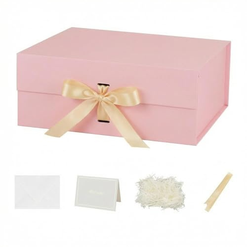 Caja de regalo grande rosa con tapa 32x28x13,5 cm, caja para regalo Empaque cumpleaños, caja de zapatos al por mayor, Navidad Incluye relleno de papel triturado, tarjeta de sobre y cinta