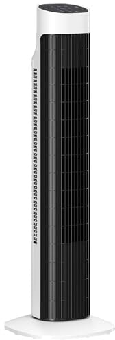 HOMCOM Ventilatore a Torre 80 cm per Camera da Letto, Ventilatore da Pavimento con Telecomando, Oscillazione 70°, Timer 7,5 Ore, 3 Velocità, Display LED, Bianco e Nero