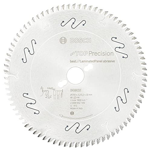 BOSCH Kreissägeblatt Top Precision Best für Laminated Panel Abrasive 250 x 30 x 3,2 mm, 80, 2608642109