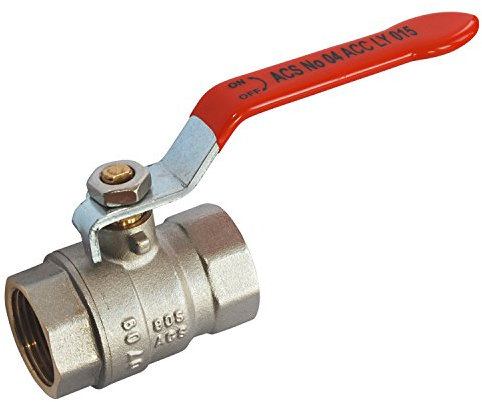 Syveco 580008 Serie 580 Messing Kugelhahn, Gebäudeserie, PN20, Roter Flacher Stahlgriff, 1-1/2 FBSP x 1-1/2 FBSP