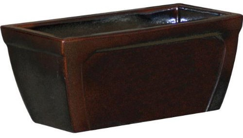 K&K Keramik Balkonkasten Blumenkasten Pflanzbox 38x20x18 cm aus robuster, witterungsbeständiger, frostfester Steinzeug Keramik (braun-glänzend)