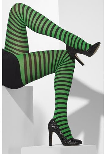 Smiffys Collants Opaques, vert et noir, rayés Halloween