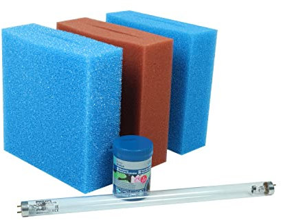Wacredo Wartungspaket für Oase Biotec 5 Teichfilter Schwamm Set Filterstarter 15Watt Leuchtmittel Komplettset Wasseraufbereitung Filterschwamm Teichpflege Ersatzschwämme