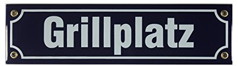 Buddel Bini Straßenschild Grillplatz Emaille Grillen BBQ Garten, 30 x 8 cm, blau