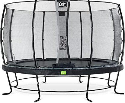 EXIT Toys Elegant Rundes Trampolin - ø366cm - Extra starker und Stabiler Rahmen - Mit Economy Sicherheitsnetz & Fußschutzsystem - Rostfrei - Wasserbeständig - Einfache Montage - Schwarz
