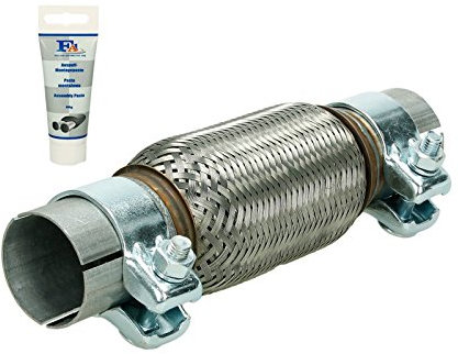 ECD Germany Universal Flexrohr - 50 x 150 mm - mit 2 Schellen - aus Edelstahl - Interlock - Montage ohne Schweißen + Auspuff-Montagepaste 60g - Flexibles Rohr - Flexstück Wellrohr Hosenrohr Auspuff