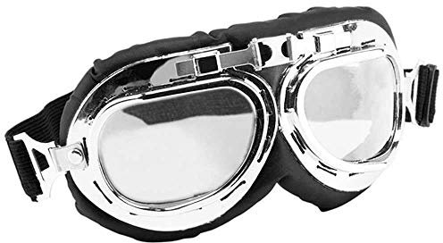 OcioDual Fliegerbrille, Piloten Kostüm Herren, Motorradbrille, Pilotenbrille fasching, Motorrad Biker Flieger Pilot Kostüm, Brille Oldtimer Steampunk Goggles Retro Glas Transparent