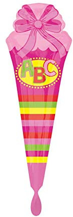 Party Factory Folienballon - Ø 111cm - Schultüte Pink Party Factory Folienballon - Schulkind - 45cm, bunt, Herz Luftballon zur Einschulung, Schultüte, 1. Schultag, Ballon, Heliumballon