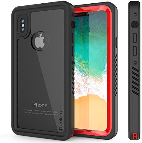 PunkCase iPhone XS Max Waterproof Case, [Extreme Series] [Slim Fit] [IP68 Certified] [Shockproof] [Snowproof] Armor Cover W/Built In Screen Protector Compatible W/Apple iPhone XS Max [Red]