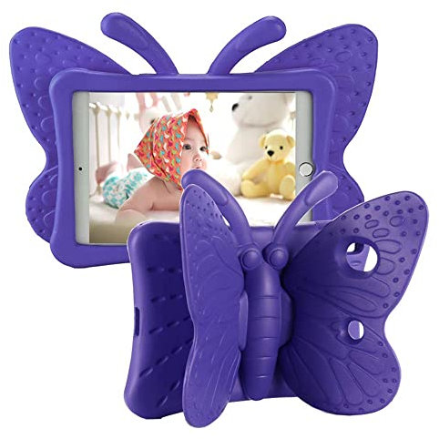 Tading iPad 9th 8th 7th Generation Case Kids Girls, Cute Butterfly Shockproof EVA Foam Super Protection Stand Cover for iPad 2021 2020 2019 10.2 and iPad Air 3 Pro 10.5 - Purple
