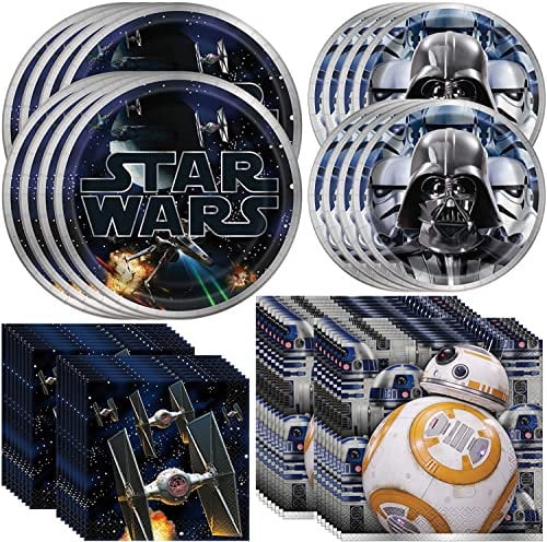 Unique Star Wars Dinnerware Party Bundle - Luncheon & Beverage Napkins, Dinner & Dessert Plates - Star Wars Party Decorations