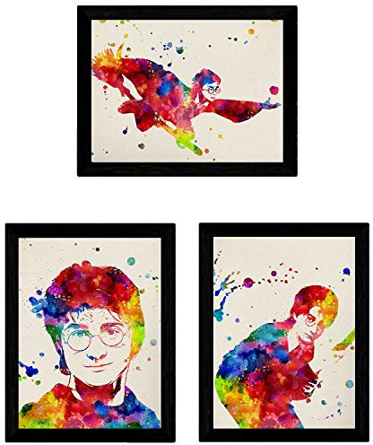 Packung von Poster zum Rahmen Harry Potter. Poster Aquarellstil. Lamina mit Bildern des Films Harry Potter. Papier 250 Gramm Hohe Qualität, Größe A3