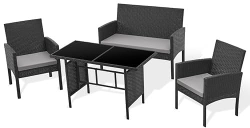 SVITA Brooklyn XL Polyrattan Essgruppe Lounge Garnitur Gartenmöbel Set Esstisch Grau