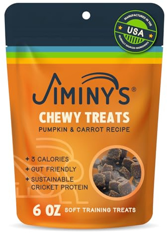 Jiminy's Chewy Cricket Training Treats for Dogs, Low Calorie, Hypoallergenic, Made in USA, 6oz, Pumpkin & Carrot (Pack of 1)