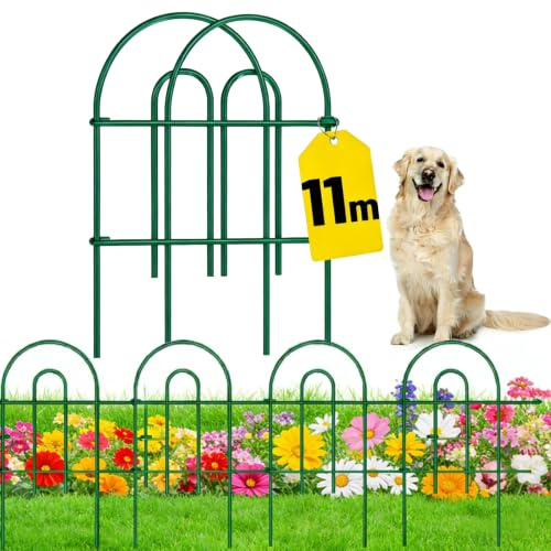Amagabeli Vallas de Jardín, 61cm (H) x 43cm (L) (25 Paneles, Longitud Total 10.8m), Valla de Estanque, Decorativas de Acero, Recinto de Animales al Aire Libre, Metalicas Barrera para Perros, Verde