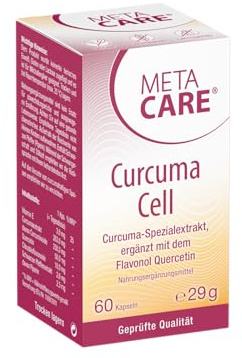 META CARE Curcuma Cell - Hochwertiger Curcuma-Spezialextrakt - Ergänzt mit Schwarzem Pfeffer und dem Flavonol Quercetin - VEGAN - LACTOSEFREI - 60 Kapseln