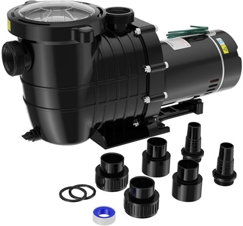 Oswerpon Pompa per piscina fuori terra/interrata, 1,5 HP 6600 GPH potenti pompe autoadescanti per piscine da 15.000-31.000 galloni, pompa per piscina a doppia tensione con cestello filtro e tappo di