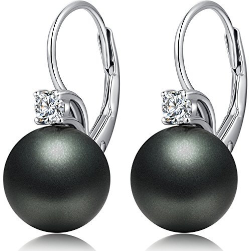 Schwarz Perlen Ohrringe Damen Schwarz Perlenohrringe Hängend KunstPerlen für Damen Sterling Silber Perlen Ohrringe