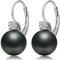 Schwarz Perlen Ohrringe Damen Schwarz Perlenohrringe Hängend KunstPerlen für Damen Sterling Silber Perlen Ohrringe