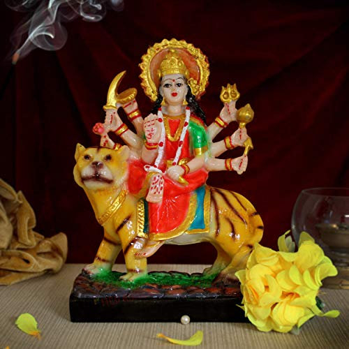 TIED RIBBONS Göttin Nav Durga Devi Sherawali MATA Murti Statue für Puja Zimmer Mandir Tempel Durga Ashtami Navratri Festliche Dekoration Gott Schaustück Auto Armaturenbrett Geschenk Artikel