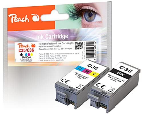 Peach C35/36 Spar Pack Druckerpatronen (BK, C) ersetzt Canon PGI-35BK, CLI-36C, 1509B001, 1511B001 für z.B. Canon Pixma IP 100, Canon Pixma IP 100 Portable, Canon Pixma IP 100 V, Canon Pixma IP 110