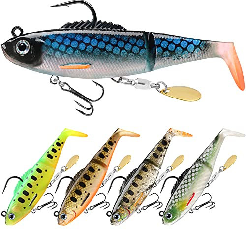 TRUSCEND Angelköder für Barsch, Forelle, Jigkopf, Paddelschwanz, Schwimmköder, weiche Angelköder, Süßwasser, Salzwasser, Jiggen, Barsch, Angelausrüstung