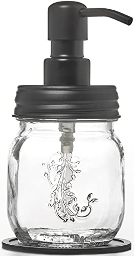 Petite 12oz Mason Jar Soap and/or Lotion Dispenser with Gloss Black Soap Dispenser Pump and Non Slip Coaster for Hand Sanitizer, Liquid Soap or Hand/Body Lotion (Gloss Black, Single 12oz)