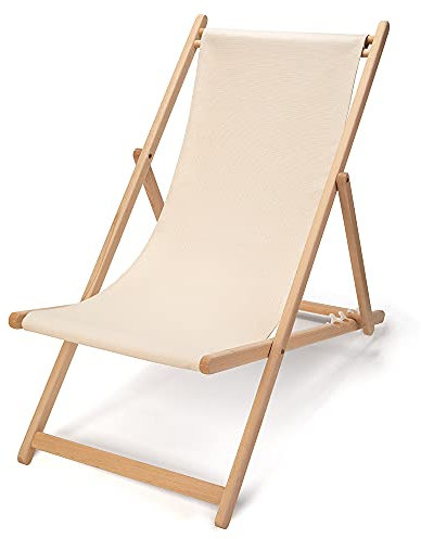 La cordeline Liegestuhl, Buchenholz, Natur, faltbar, Leinwand, Baumwolle, Beige
