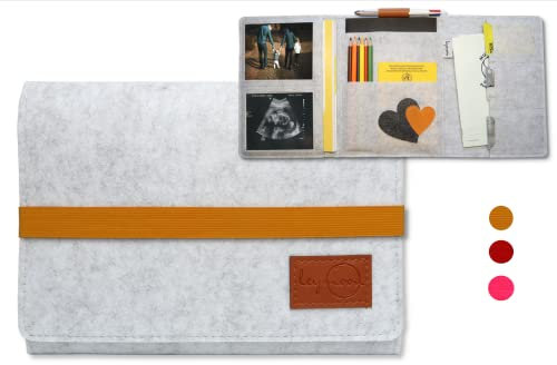 leymoon - U Heft Hülle Mutterpasshülle, Geschenk für Schwangere und Mama's mit vielen Fächern für Mutterpass, Ultraschallbilder, Kinder U-Heft, Impfpass UVM.(XXL_Senf)...