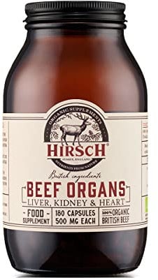 Hirsch Organic UK Grass Fed Beef Organs Supplement (Liver, Kidney & Heart) - Soil Association Certified 100% Organic and Glyphosate Free & Vitamin & Mineral 3rd Party Tested