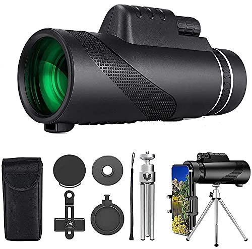BDXZJ Monokular Teleskop, 40X60 High Power HD Monokular Fernrohr Mit Smartphone Halter Stativ Wasserdichtes Monokular für Vogelbeobachtung Camping Wandern, Schwarz