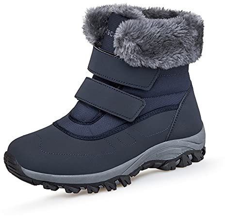DRECAGE Winterstiefel Wasserdicht Damen Gefüttert Stiefel mit Klettverschluss Boots Schneestiefel Warm rutschfest Blau 40 EU