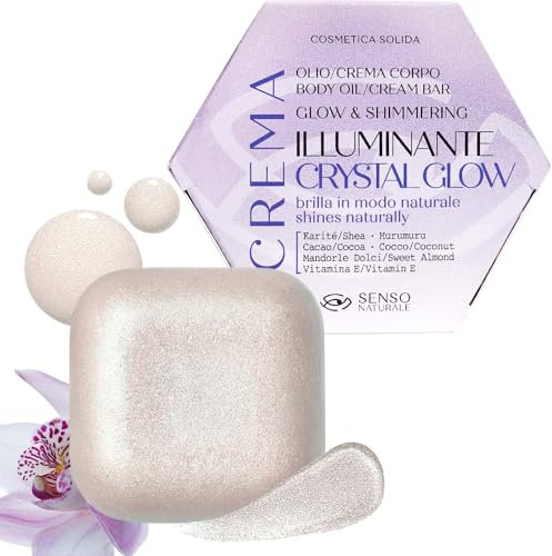 Senso Naturale Aceite Corporal Iluminador Crystal Glow Crema Hidratante Corporal con Brillo Shimmer Bronceadora Nutritivo Perfumado Orquídea Salvaje Vitamina E y Manteca de Karité, 100% Natural Vegano